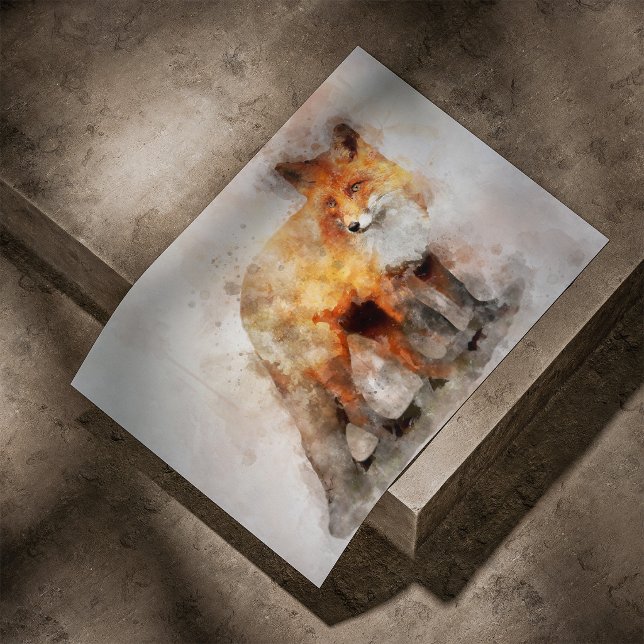 Poster Fox Watercolor Retrato 04 (Red Fox Watercolor Portrait 04. Poster)