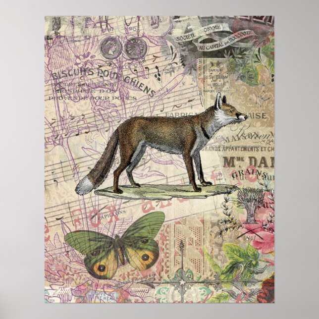 Poster Fox Wildlife Vintage Animal Illustration (Frente)