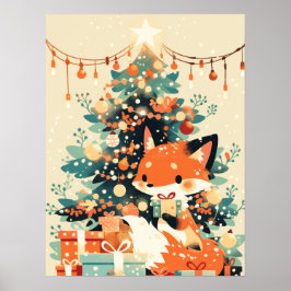 Poster Fox with Christmas Tree and Gifts
