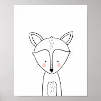 Fox Woodland Animal Nursery Wall Art Monocromo