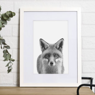 Poster Fox Woodland Modern Retrato preto