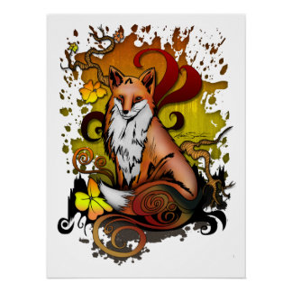 Póster Fox Woodland Poster Print in Cozy Autumn Aesthetic