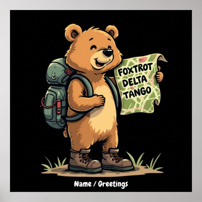 Poster Foxtrots Deltas Tangos Urso Engraçado Retrográfico (Frente)