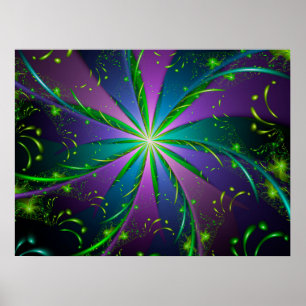 Poster Fractal Aquático Roxo e Verde
