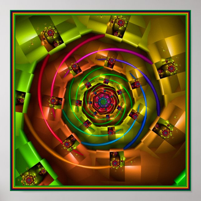 Poster Fractal Arco-Íris Geométrico (Frente)