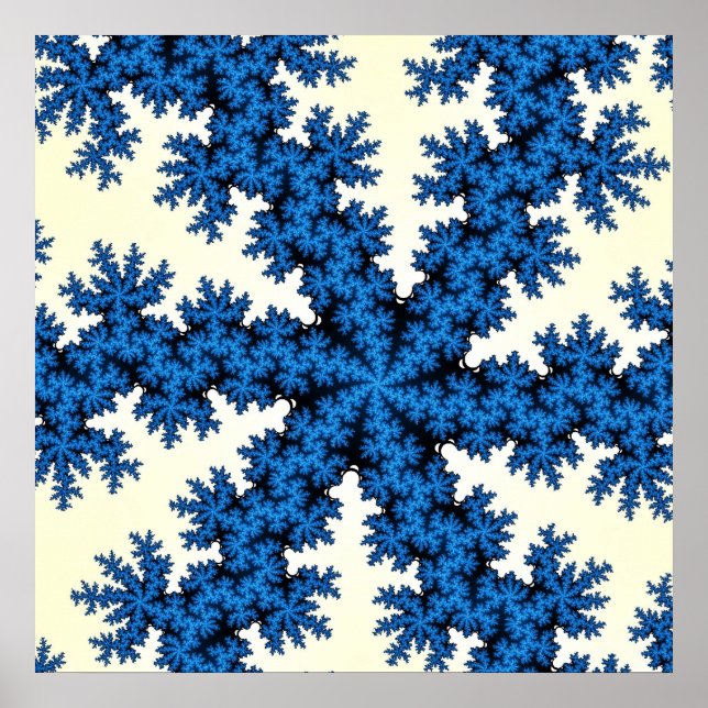 Póster Fractal Azul e Branco Coloridos (Frente)