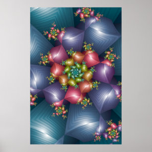 Poster Fractal Blocos Azuis