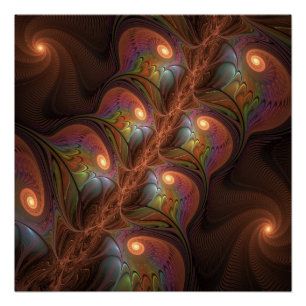 Póster Fractal castanho Abstrato fluorescente colorido