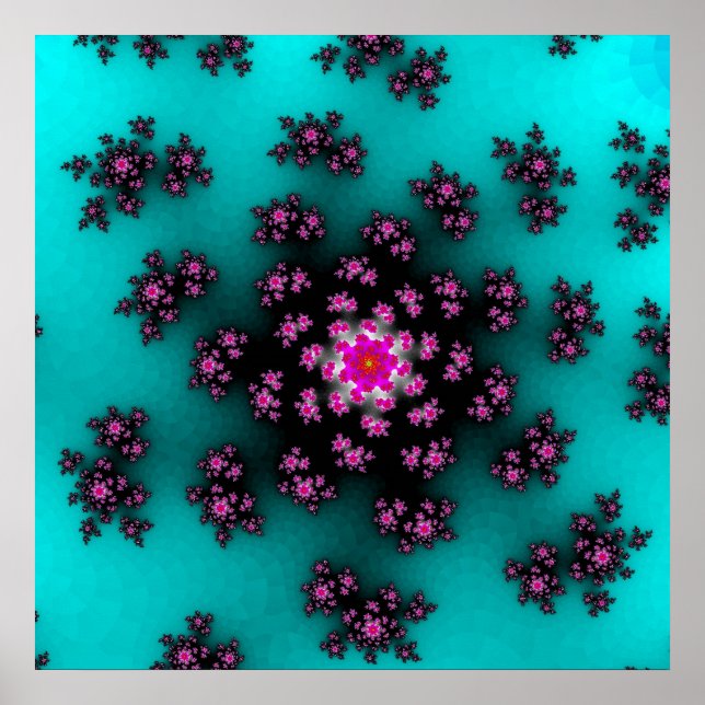 Póster Fractal colorido, rosa e preto (Frente)