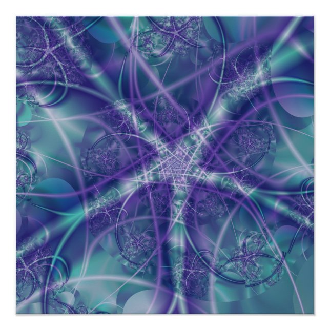 Póster Fractal com Formas Azul Roxo e Estrela Branca (Frente)