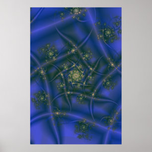 Póster Fractal com rajadas espirais amarelas e verdes azu