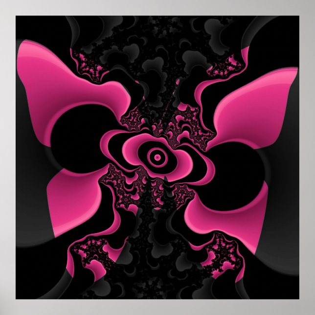 Poster Fractal de Borboleta Preta e Rosa (Frente)