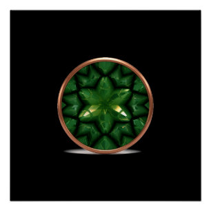 Póster Fractal de Estrela Pontiaguda Verde com Moldura de