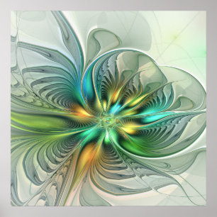 Poster Fractal de Flor Moderna de Fantasy Abstrato