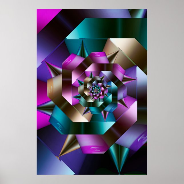 Poster Fractal em Espiral Metálica (Frente)