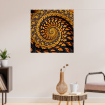 Fractal Espiral abstrato preto e Dourado