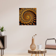 Fractal Espiral abstrato preto e Dourado