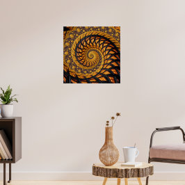 Poster Fractal Espiral abstrato preto e Dourado
