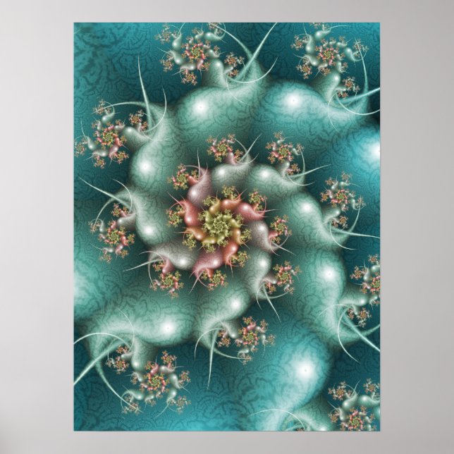 Poster Fractal espiral azul (Frente)