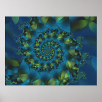 Poster Fractal Espiral Azul e Verde
