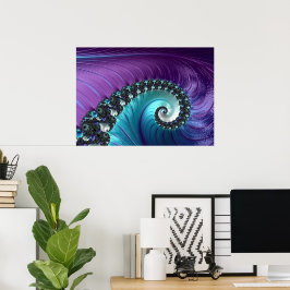 Poster Fractal Espiral Com Gradiente De Turquesa Roxo abs