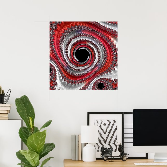 Poster Fractal Espiral Gradiente abstrato Vermelho e Pret (Escritório em casa)