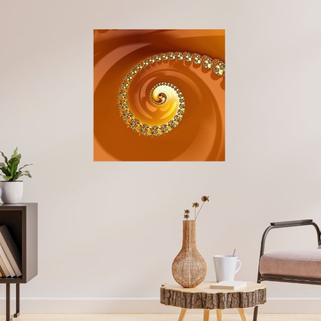 Poster Fractal Espiral Gradiente Laranja Dourado abstrato (Sala de Estar 3)