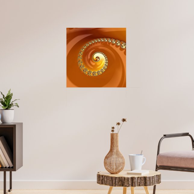 Poster Fractal Espiral Gradiente Laranja Dourado abstrato (Sala de Estar 3)