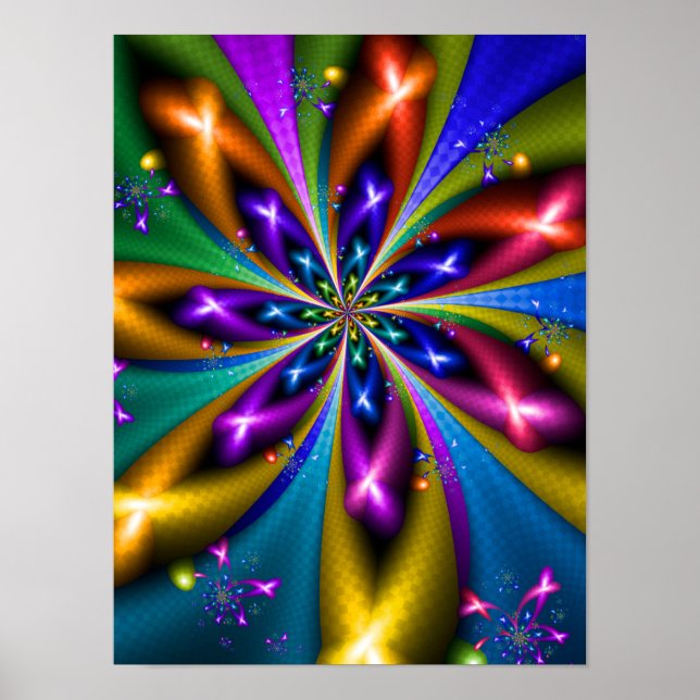 Poster Fractal Estrela Colorida Explosiva (Frente)