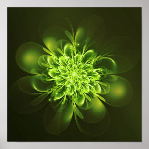 Poster Fractal Flor Brilhante Espalha Verde