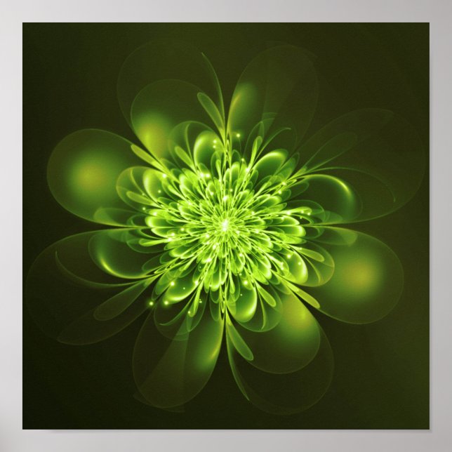 Poster Fractal Flor Brilhante Espalha Verde (Frente)
