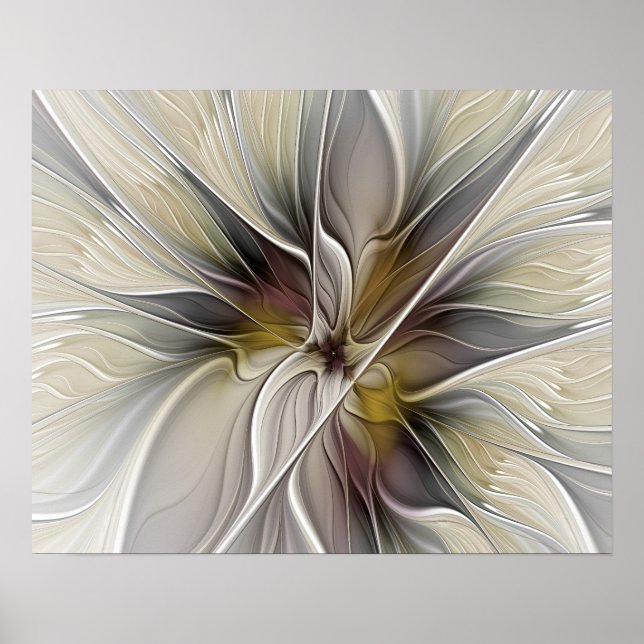 Poster Fractal Floral, Flor Fantasia com Cores da Terra (Frente)