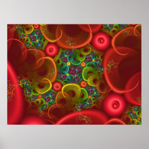 Poster Fractal Floral Vermelho