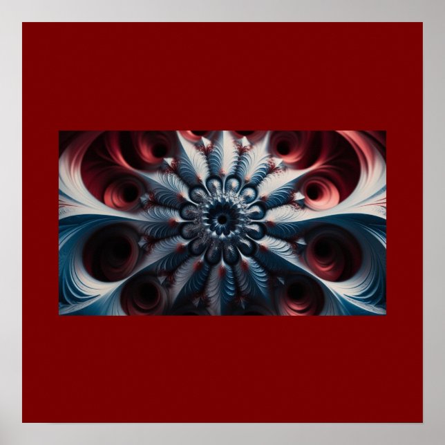 Poster Fractal Juliabrot Vermelho e Prata (Frente)