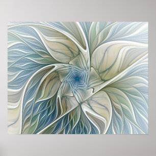 Poster Fractal Khaki azul do abstrato ideal floral do