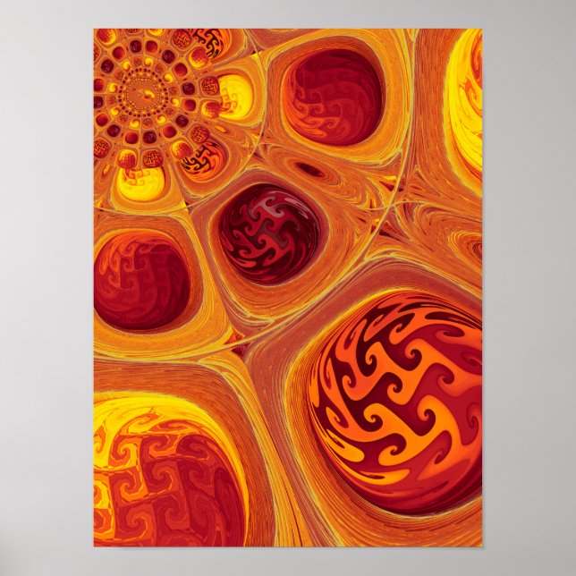 Poster Fractal Laranja Kaleidoscópico (Frente)