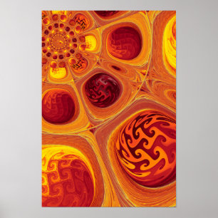 Poster Fractal Laranja Kaleidoscópico