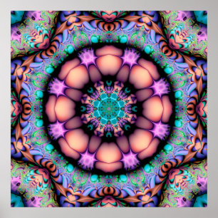 Poster Fractal Mandala Floral Psicodélico
