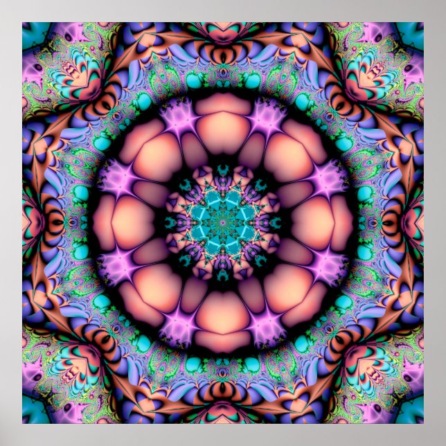 Poster Fractal Mandala Floral Psicodélico (Frente)
