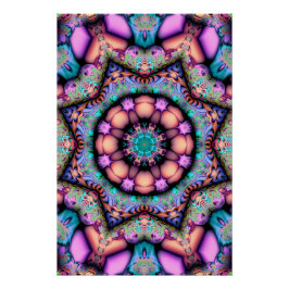 Póster Fractal Mandala Floral Psicodélico