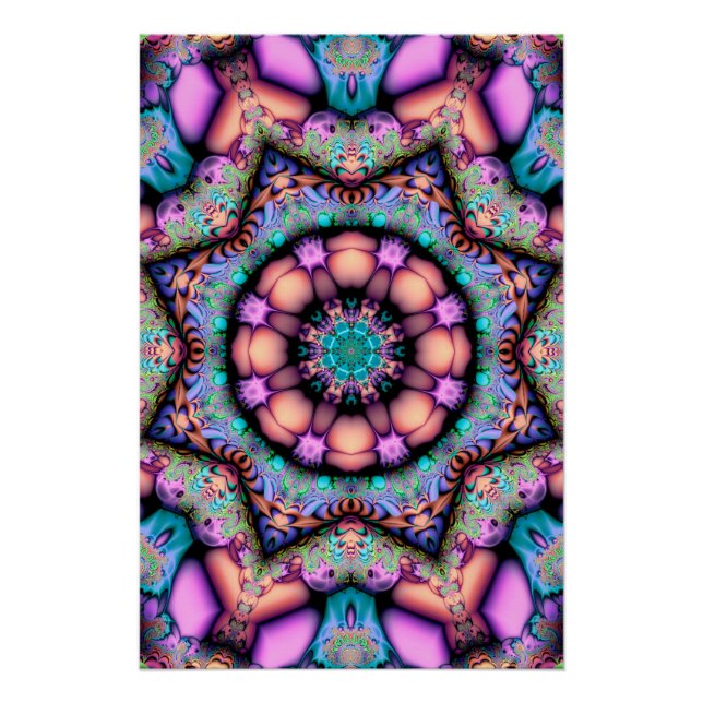 Póster Fractal Mandala Floral Psicodélico (Frente)