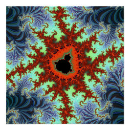 Póster Fractal Mandelbrot Azul e Vermelho