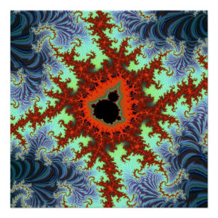 Póster Fractal Mandelbrot Azul e Vermelho
