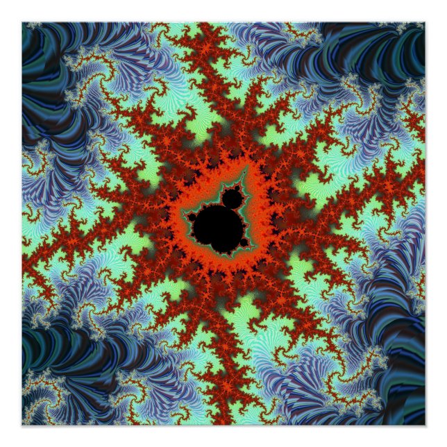 Póster Fractal Mandelbrot Azul e Vermelho (Frente)