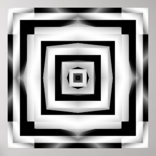 Póster Fractal preto e branco simples
