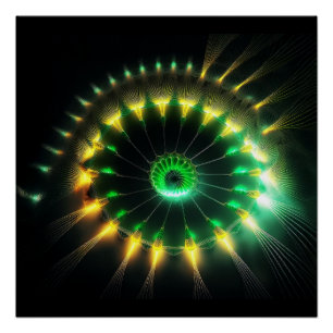 Póster Fractal Rodopio de Jato Verde e Amarelo