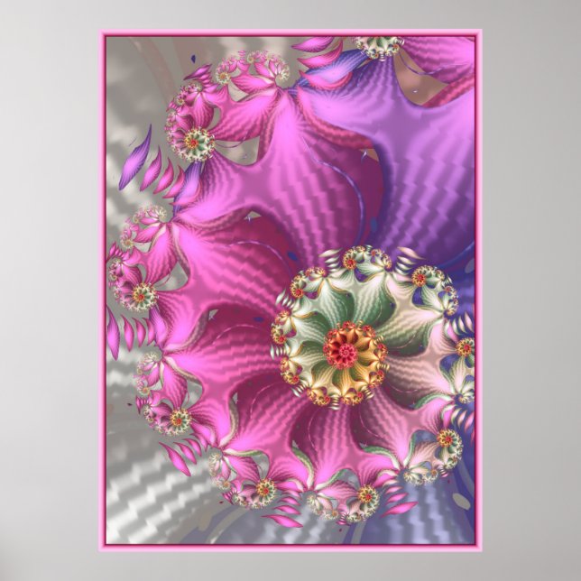 Poster Fractal Sedoso Rosa e Roxo (Frente)