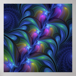 Póster Fractal verde cor-de-rosa Abstrato azul-colorido