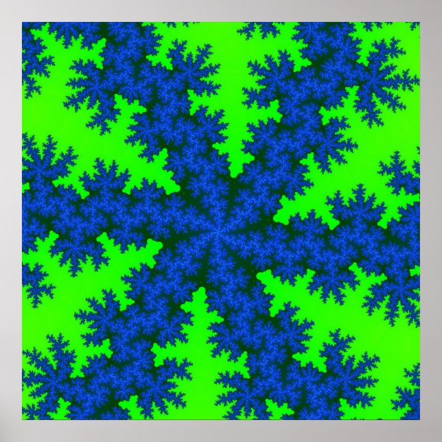 Póster Fractal Verde e Azul Coloridos (Frente)