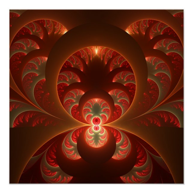 Póster Fractal vermelho-laranja abstrato moderno e lumino (Frente)